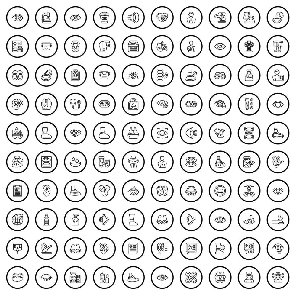 Ensemble de 100 icônes de médecin, style de contour vecteur