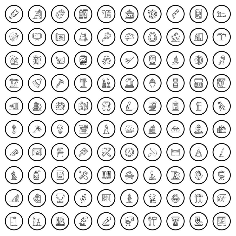 Ensemble de 100 icônes de dessin, style de contour vecteur