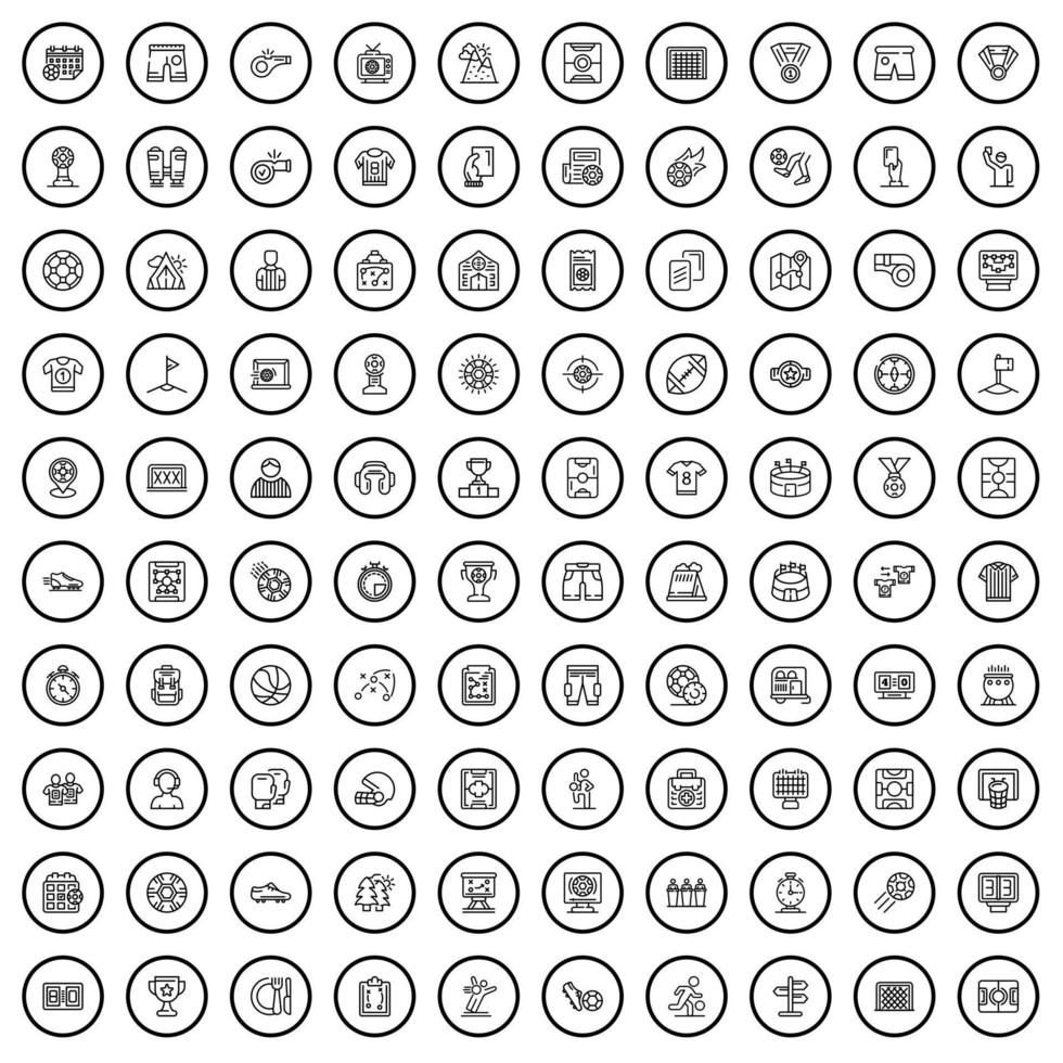 Jeu de 100 icônes de football, style de contour vecteur