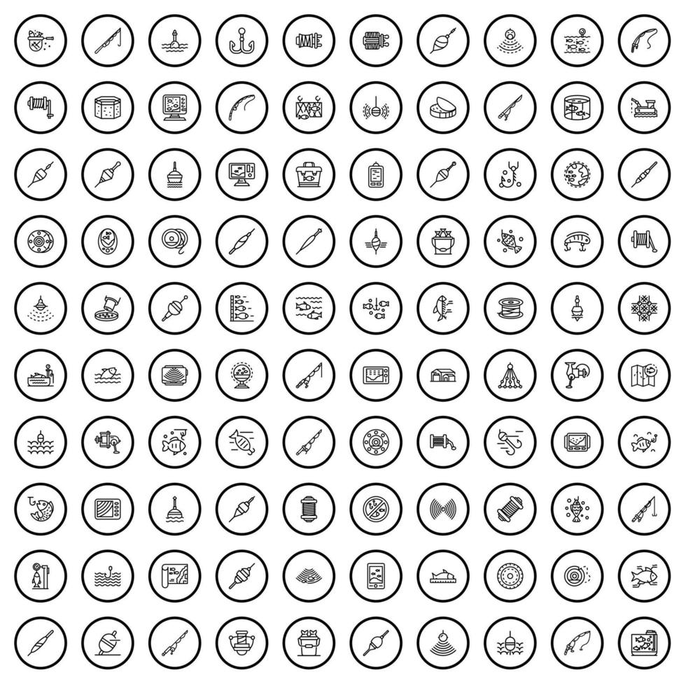 Ensemble de 100 icônes de poisson, style de contour vecteur