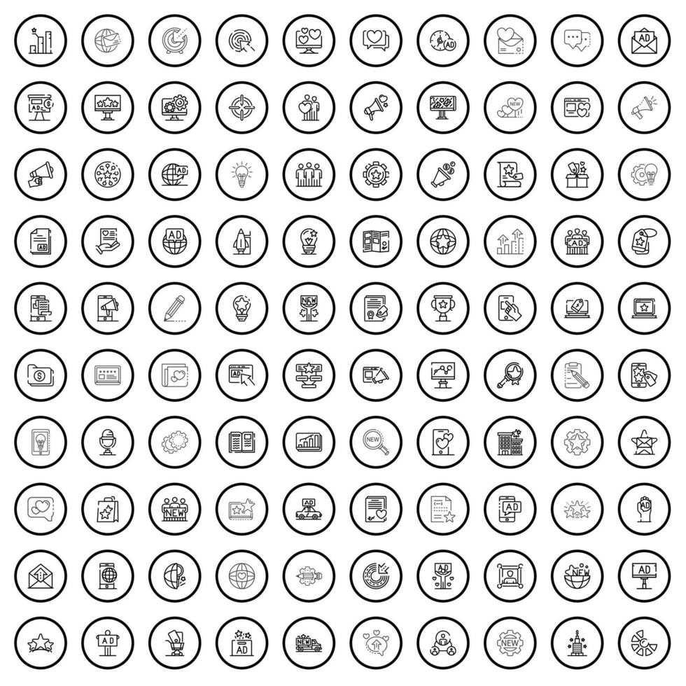 Ensemble de 100 icônes de marque, style de contour vecteur