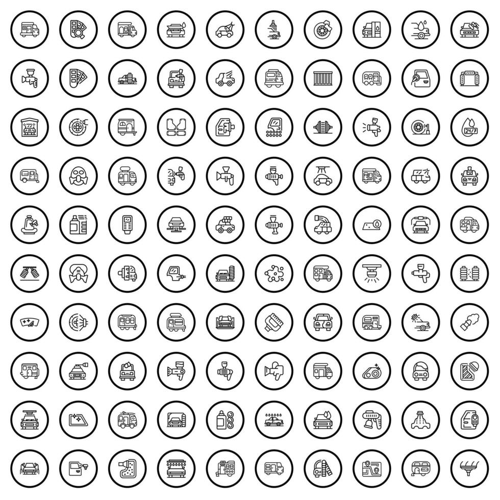 Ensemble de 100 icônes de voiture, style de contour vecteur