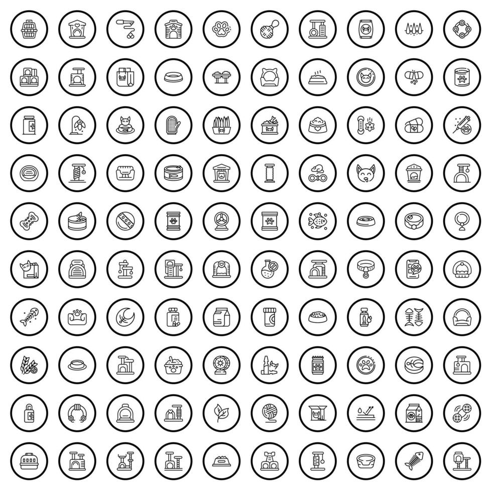 Ensemble de 100 icônes de chat, style de contour vecteur