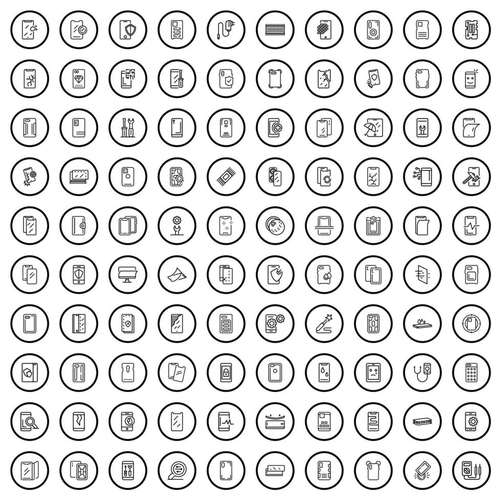 Ensemble de 100 icônes de cas, style de contour vecteur
