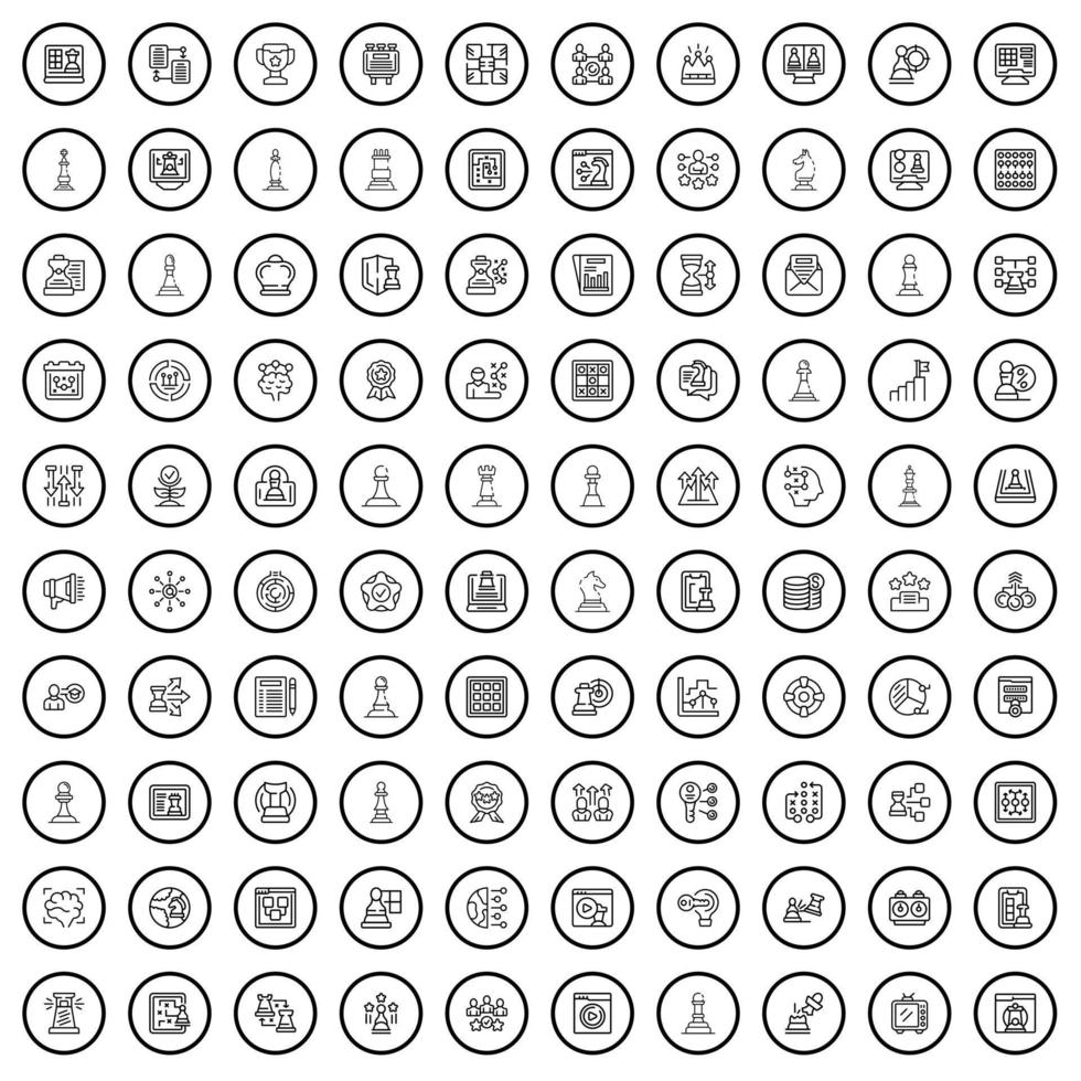 Ensemble de 100 icônes d'échecs, style de contour vecteur