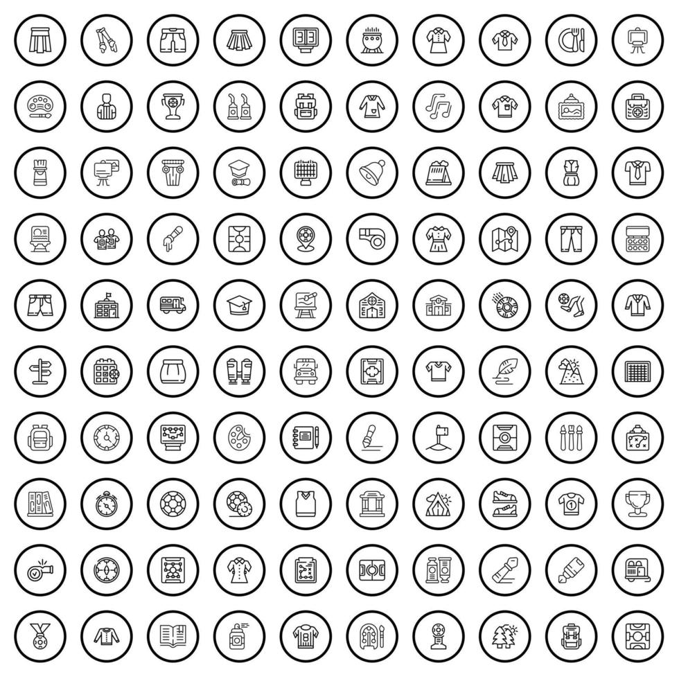 Ensemble de 100 icônes d'enfants, style de contour vecteur