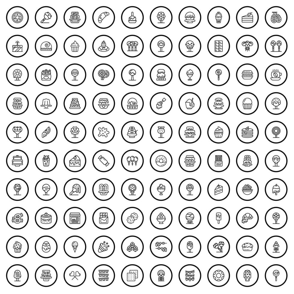 Ensemble de 100 icônes de confiserie, style de contour vecteur