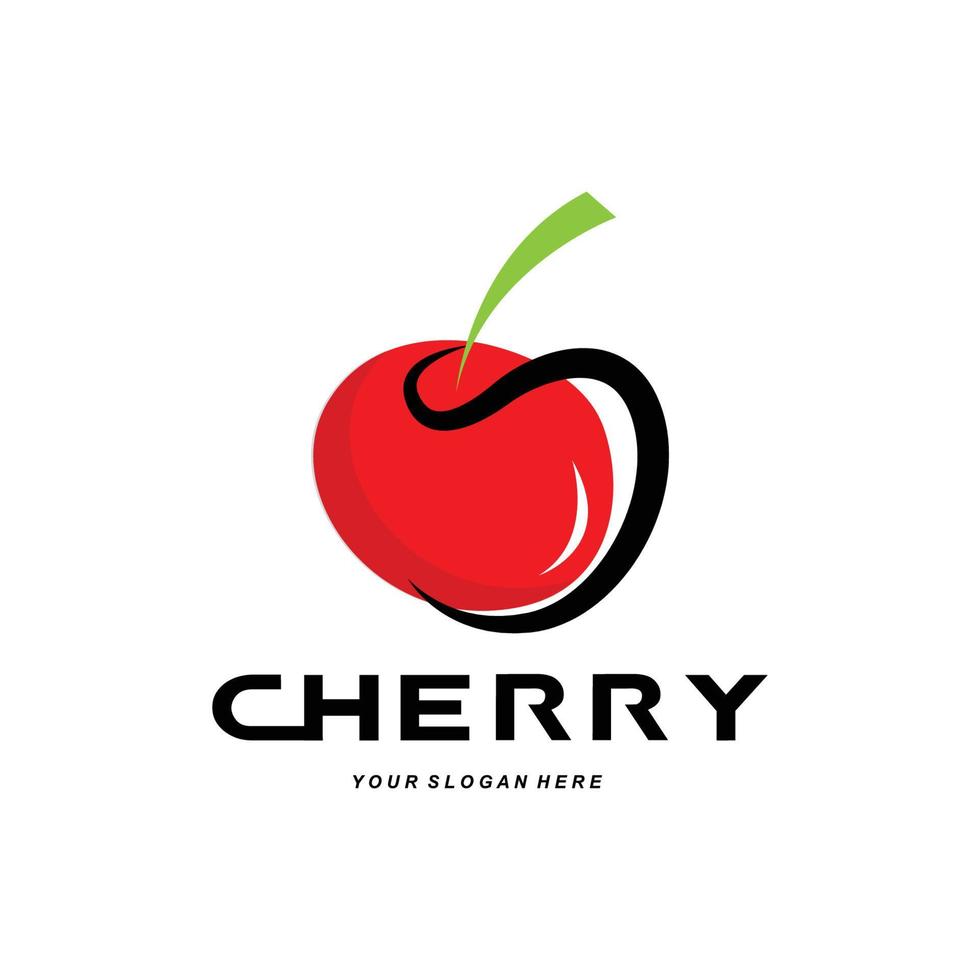 logo de fruit de cerise, illustration de vecteur de plante de couleur rouge, conception de magasin de fruit, compagnie, autocollant, marque de produit