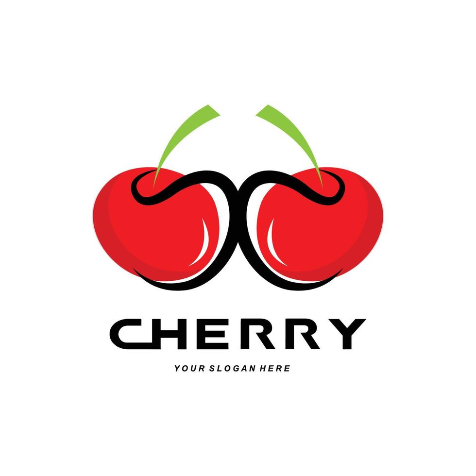 logo de fruit de cerise, illustration de vecteur de plante de couleur rouge, conception de magasin de fruit, compagnie, autocollant, marque de produit