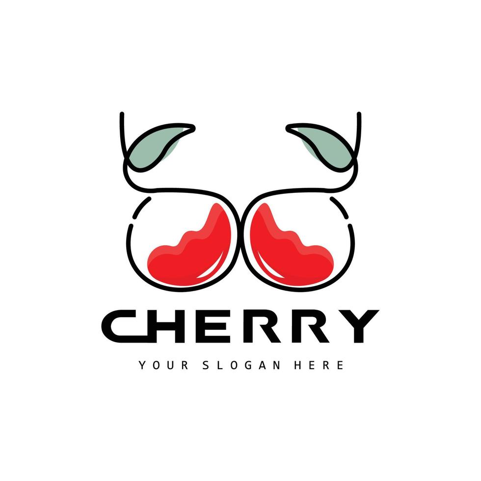 logo de fruit de cerise, illustration de vecteur de plante de couleur rouge, conception de magasin de fruit, compagnie, autocollant, marque de produit