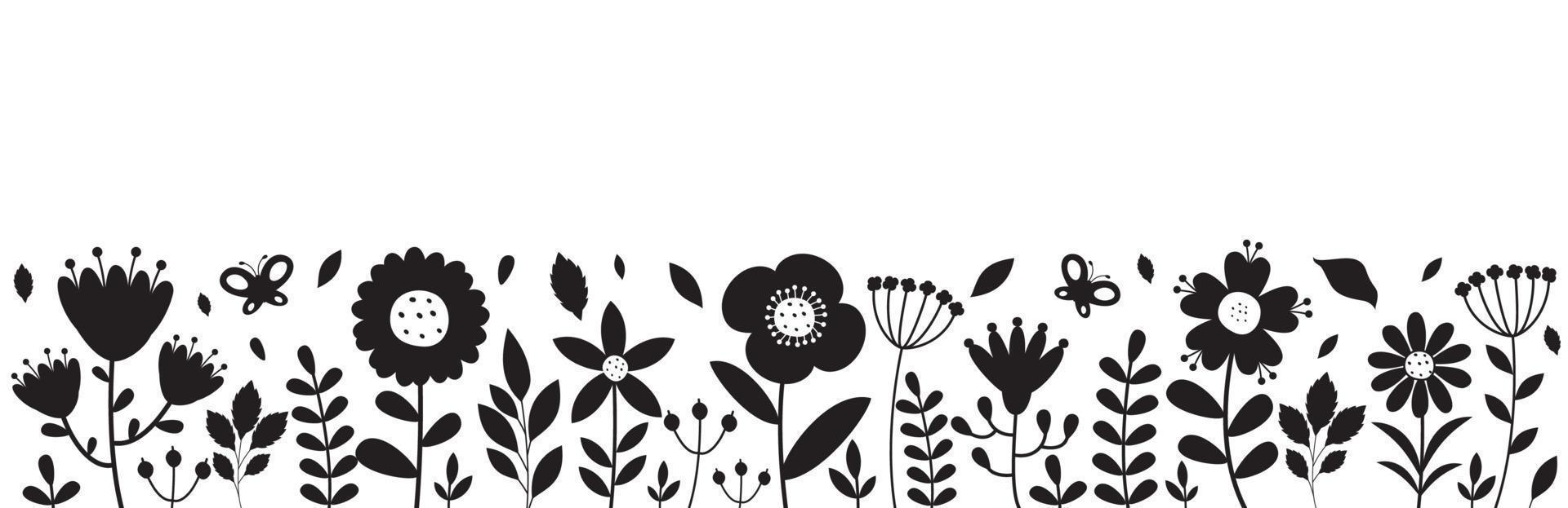 silhouette dessin de fleurs et les plantes vecteur