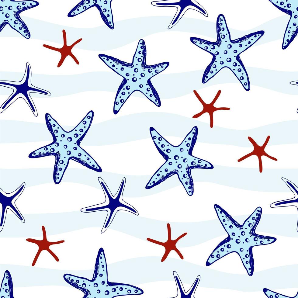 étoiles de mer dessinés à la main sans soudure. coquille d'illustration marine. impression pour tissu, papier peint, papier d'emballage, textile, literie, t-shirt. vecteur