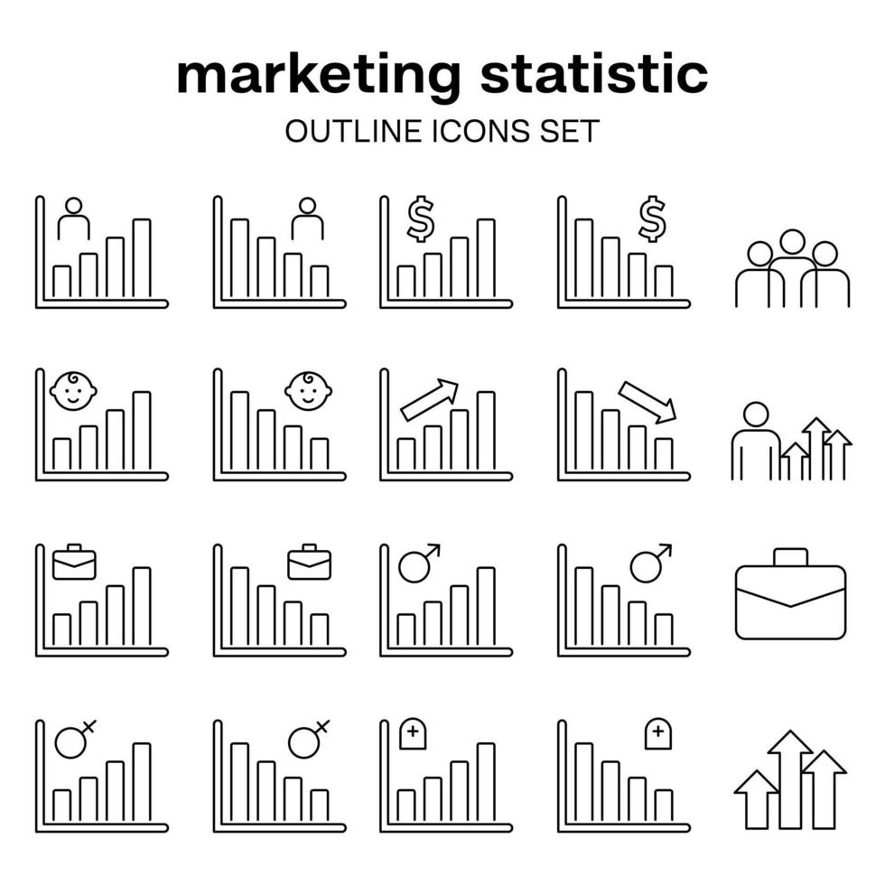 statistique infographie Les données une analyse contour icône collection ensemble paquet conception graphique bar rapport vecteur