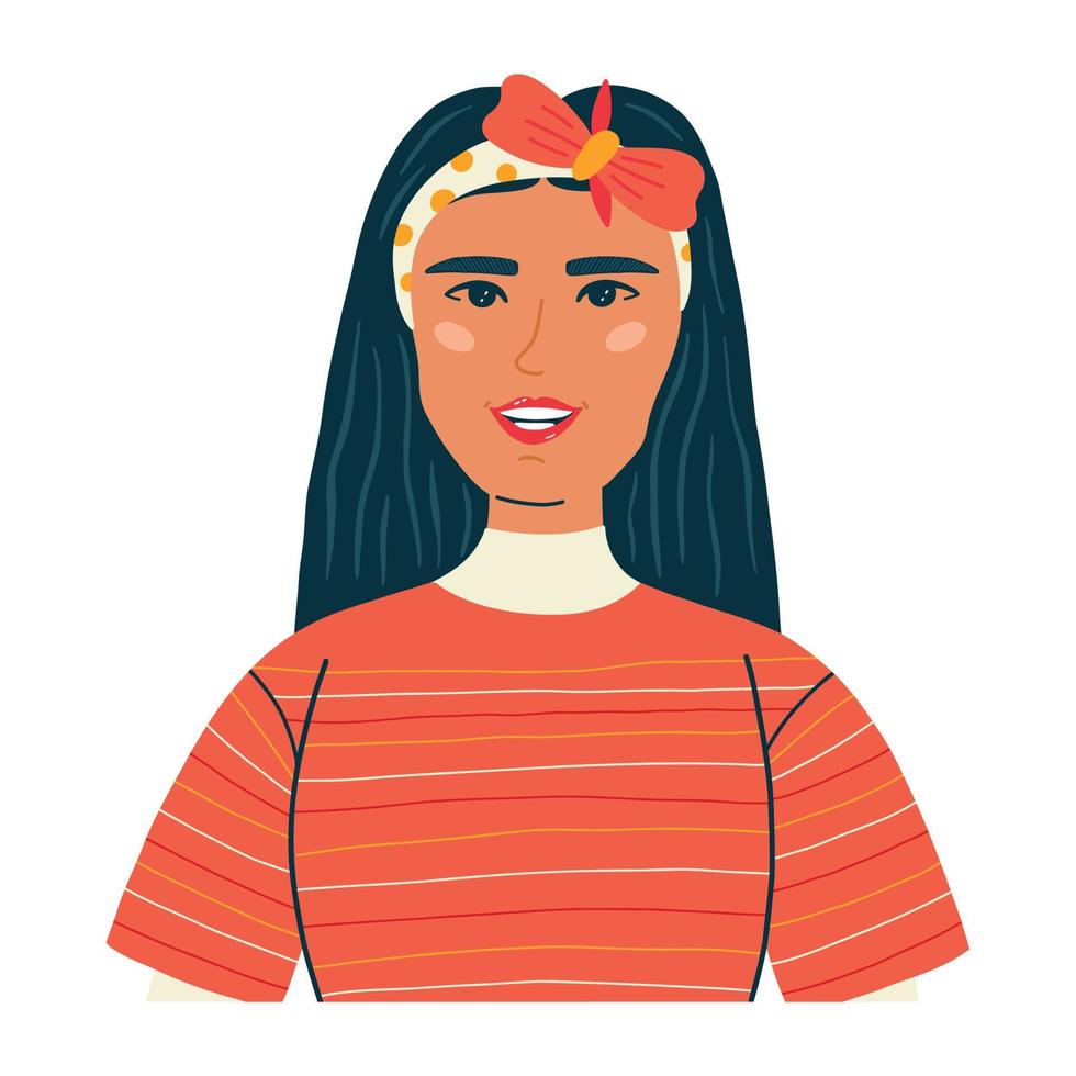 portrait avatar moderne femme avec noir cheveux vecteur