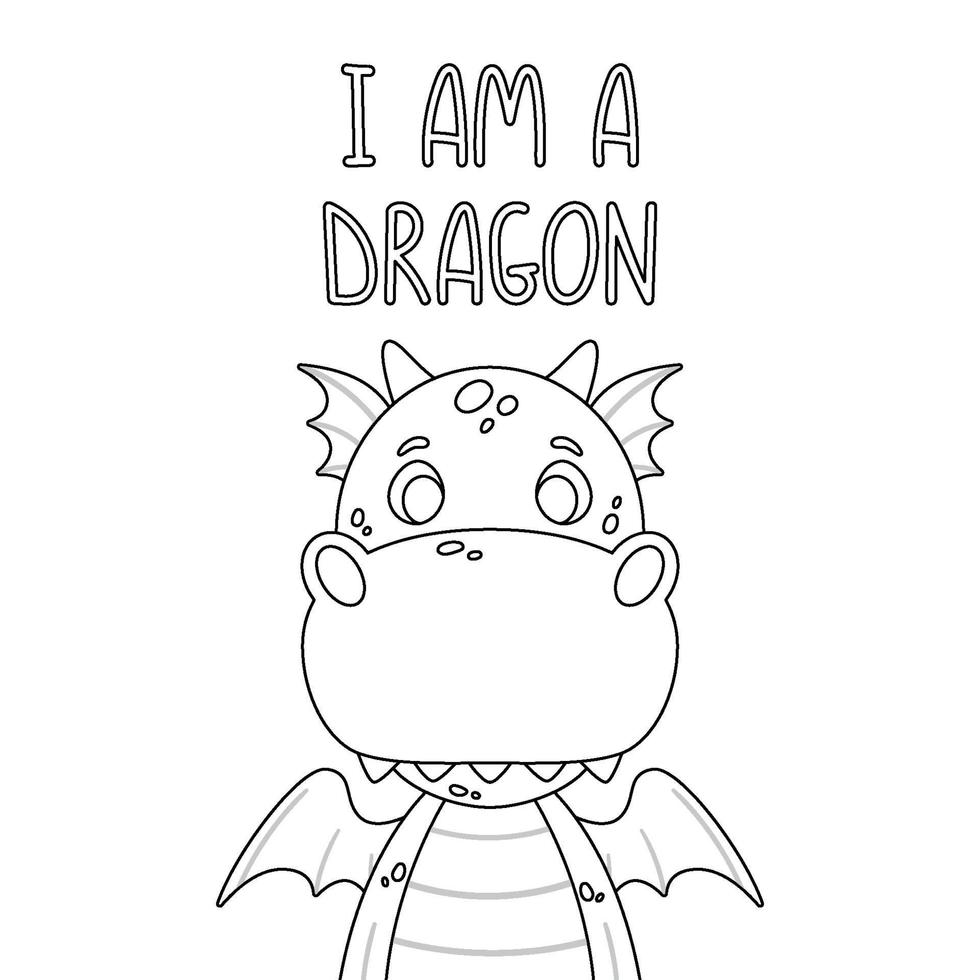 affiche avec dragon mignon et citation de lettrage dessiné à la main - je suis un dragon. impression de crèche pour affiches pour enfants. illustration vectorielle sur fond blanc. vecteur