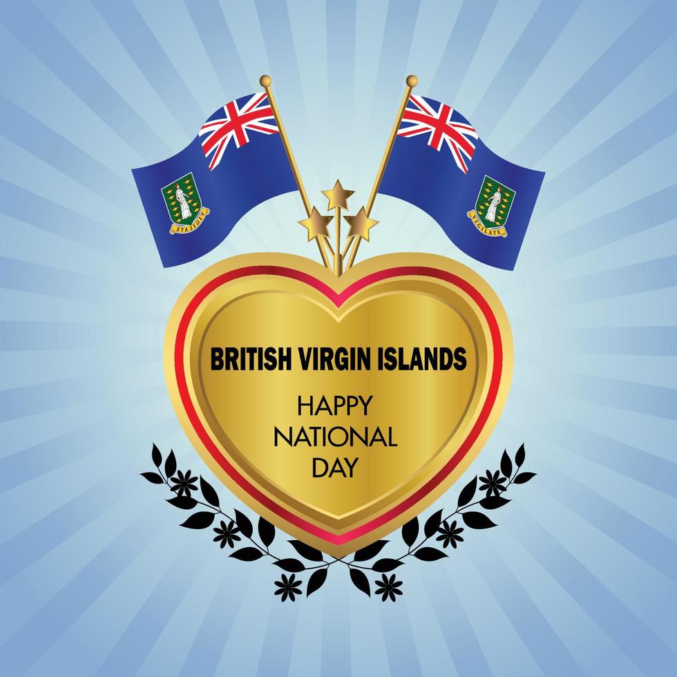 Britanique vierge îles drapeau indépendance journée avec or cœur vecteur