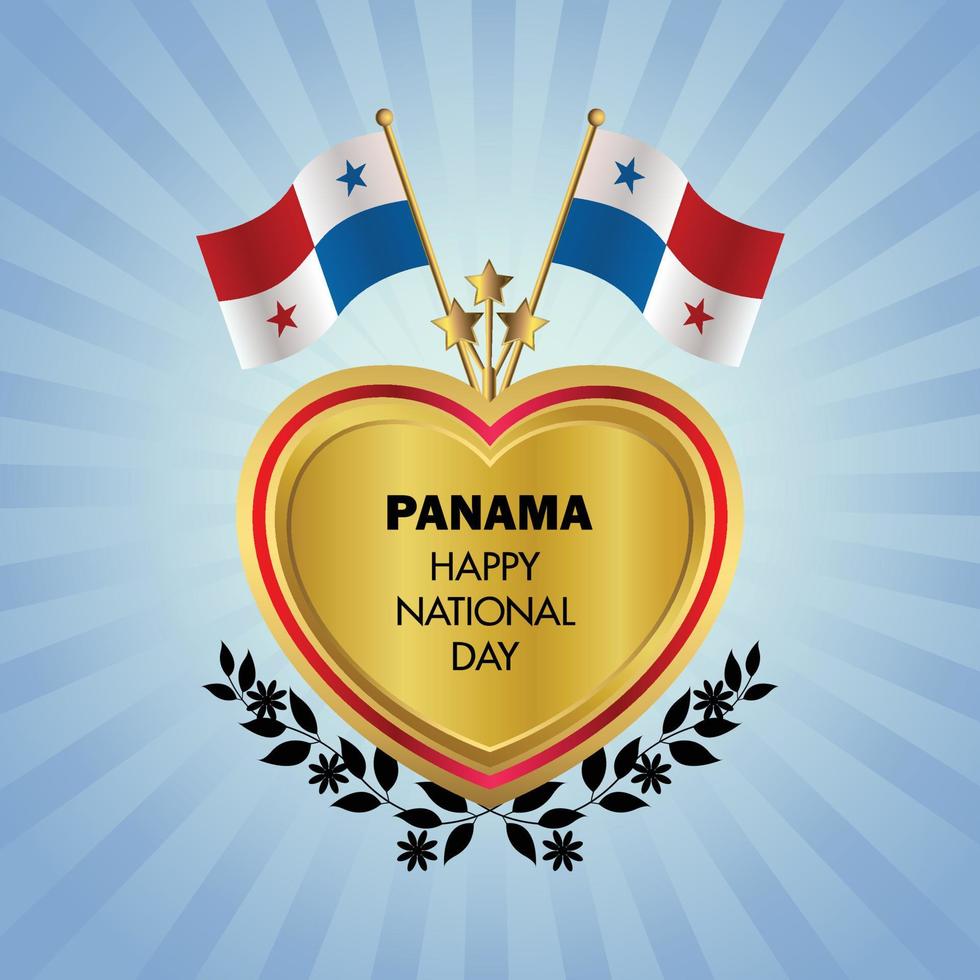 Panama drapeau indépendance journée avec or cœur vecteur