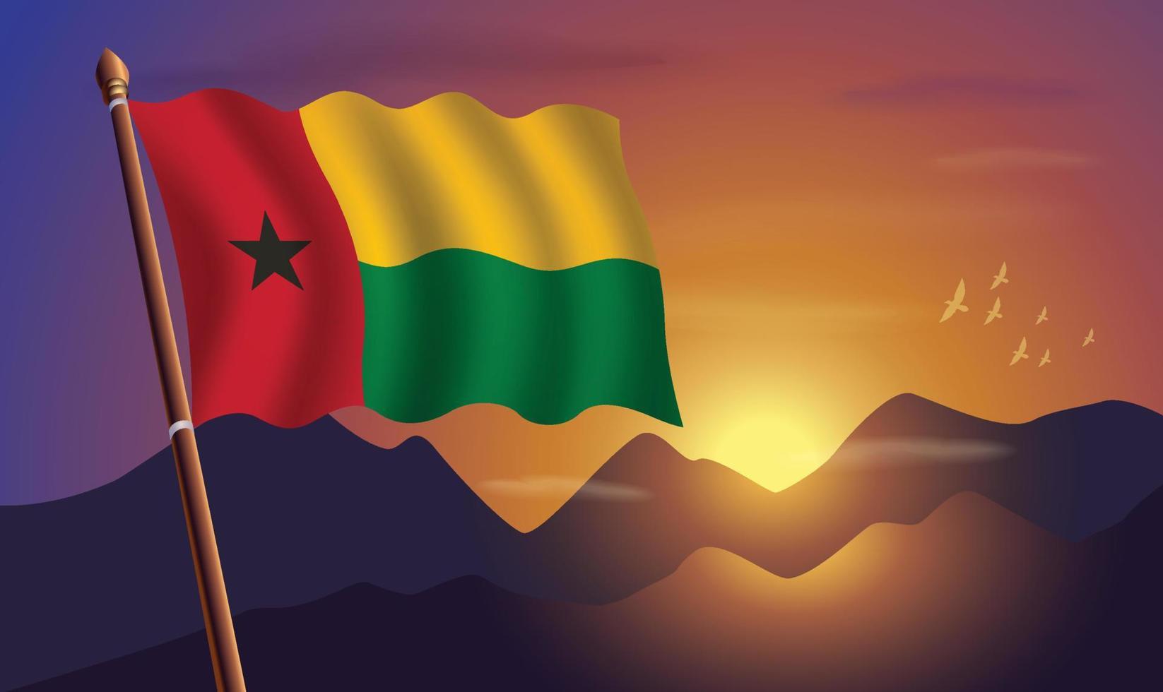 Guinée Bissau drapeau avec montagnes et le coucher du soleil dans le Contexte vecteur