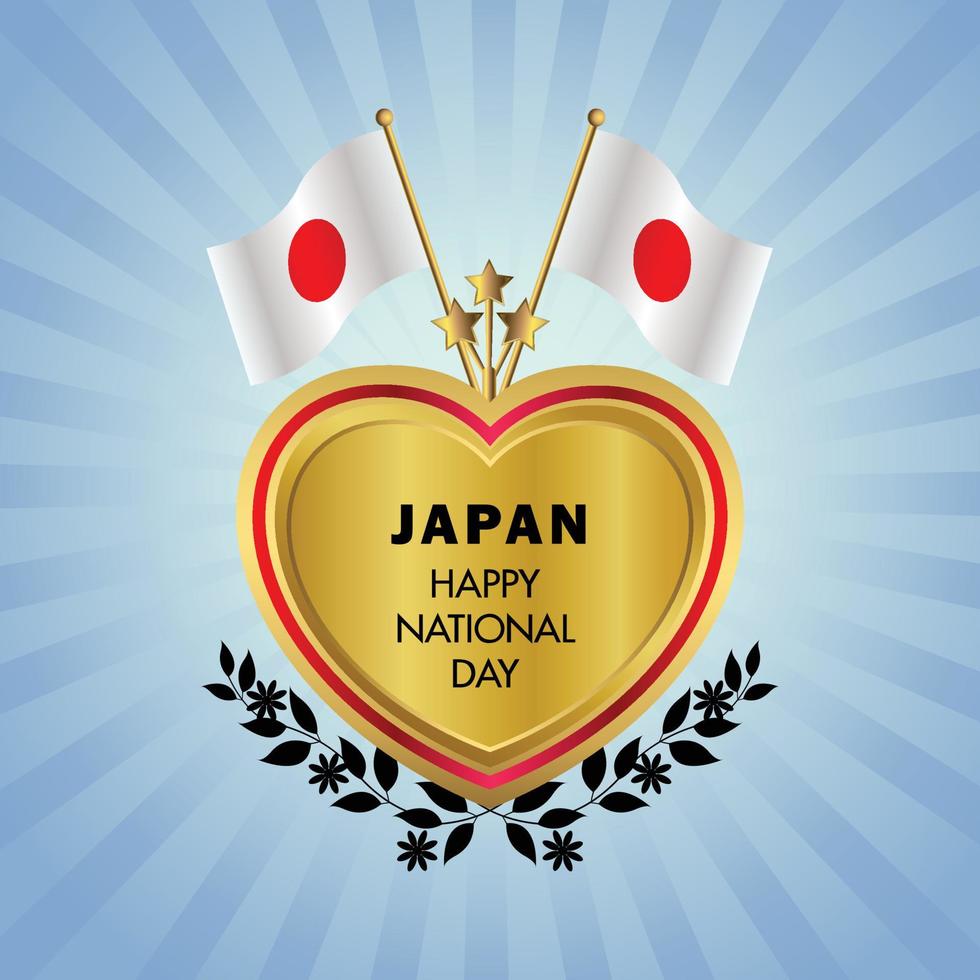 Japon drapeau indépendance journée avec or cœur vecteur