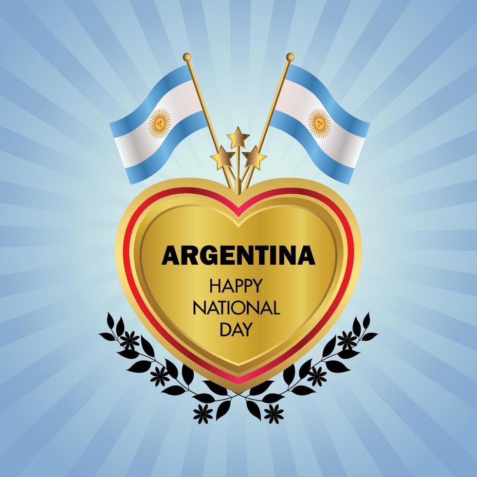 Argentine drapeau indépendance journée avec or cœur vecteur