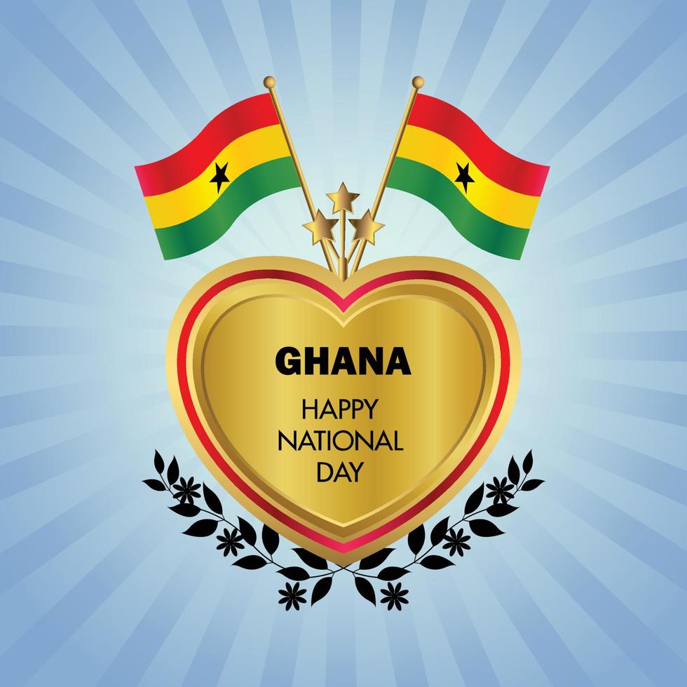 Ghana drapeau indépendance journée avec or cœur vecteur
