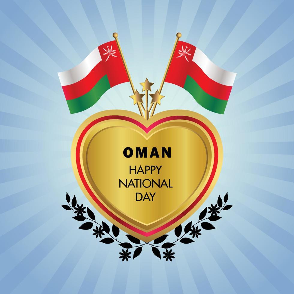 Oman drapeau indépendance journée avec or cœur vecteur