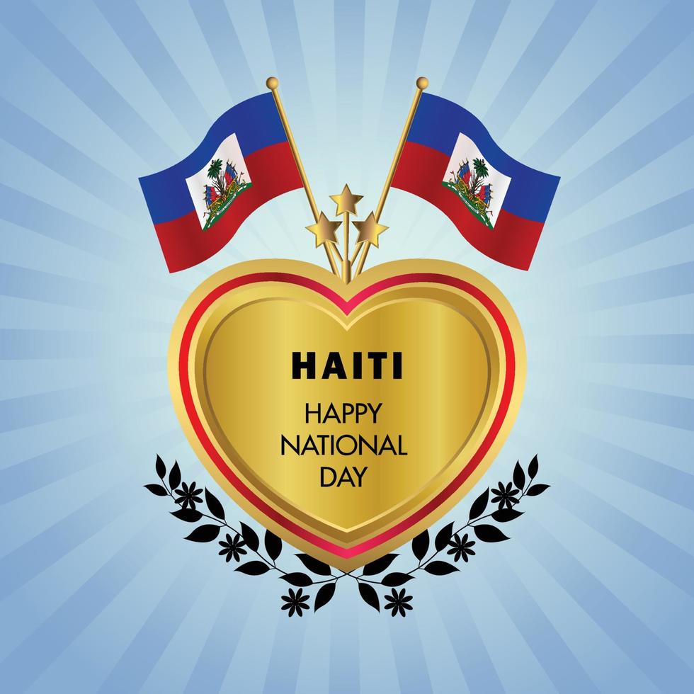 Haïti drapeau indépendance journée avec or cœur vecteur