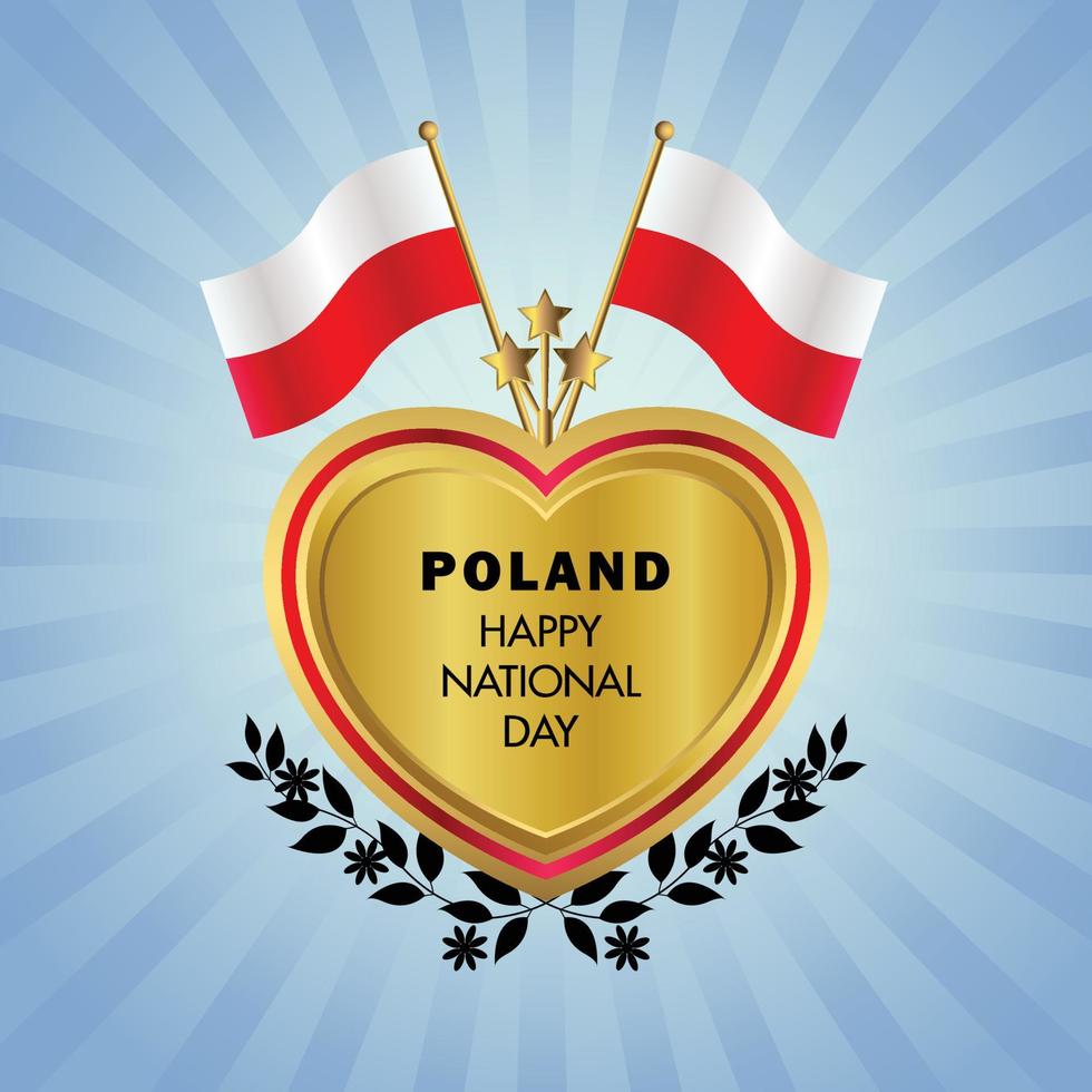 Pologne drapeau indépendance journée avec or cœur vecteur