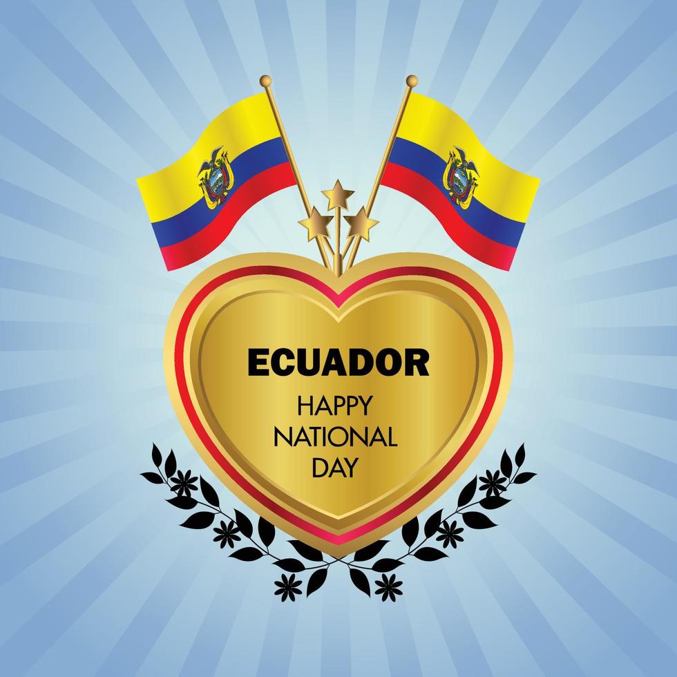 équateur drapeau indépendance journée avec or cœur vecteur