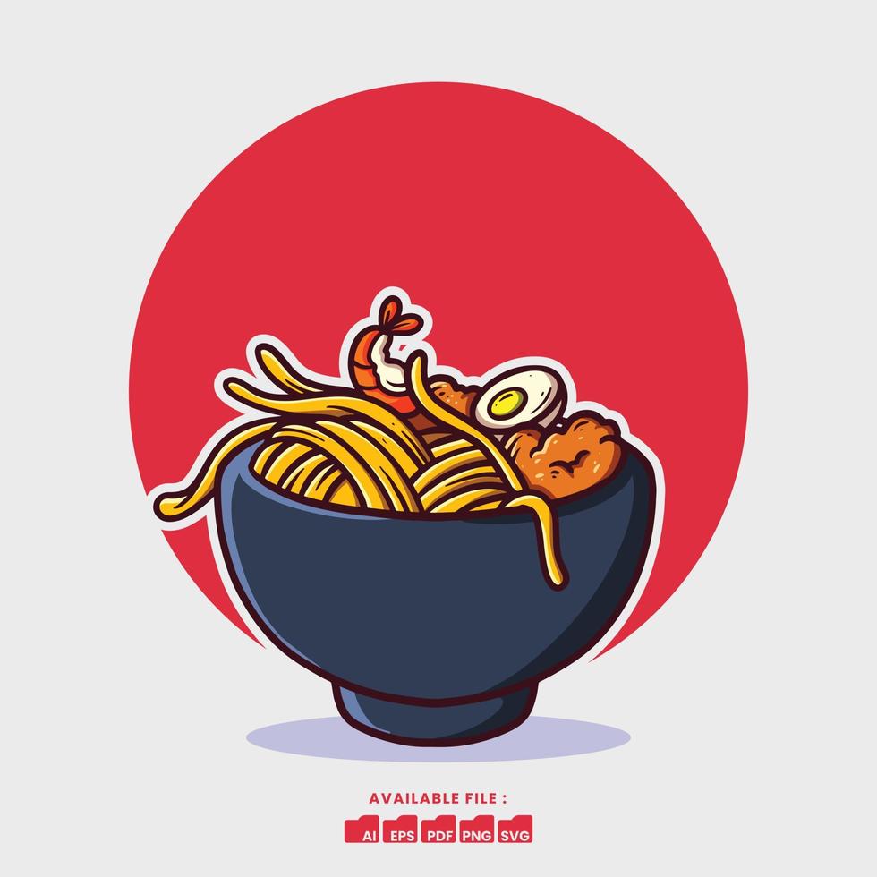 main tiré mignonne ramen illustration vecteur