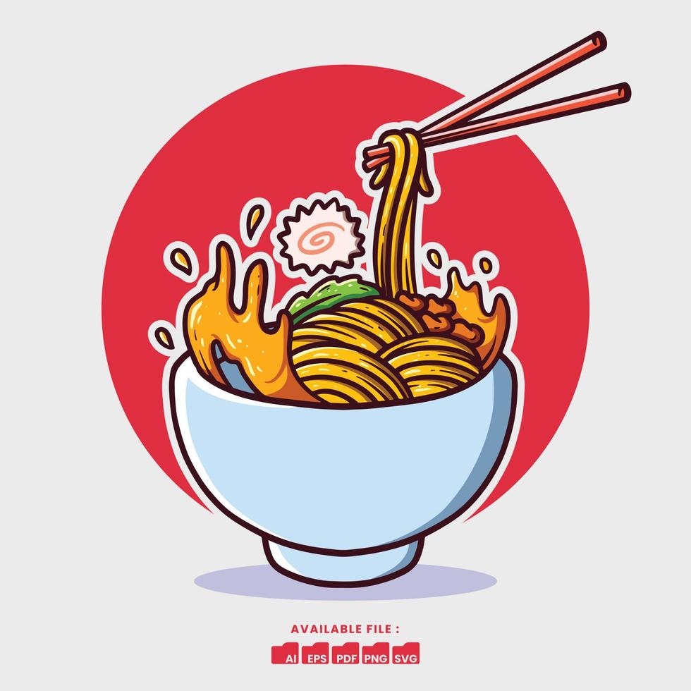 main tiré mignonne ramen illustration vecteur