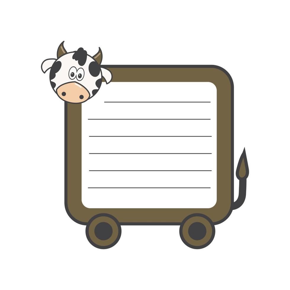 dessin animé, vache, à, papier blanc, pour, a, message vecteur