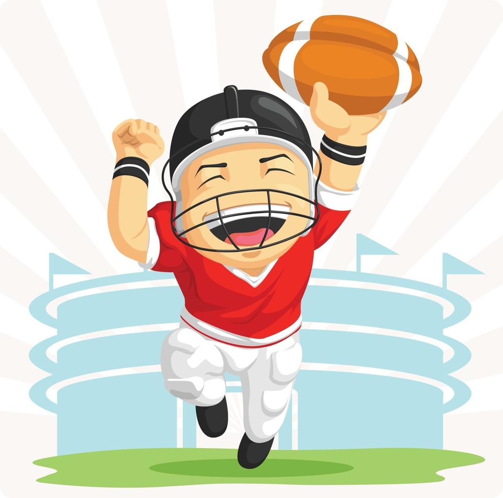 athlète heureux joueur de football américain illustration de dessin animé de sportif vecteur