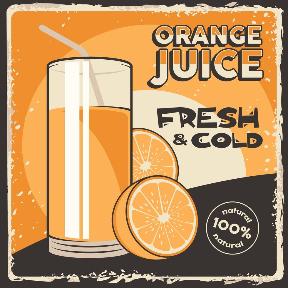 affiche de signalisation de jus de fruits orange rétro vecteur classique rustique