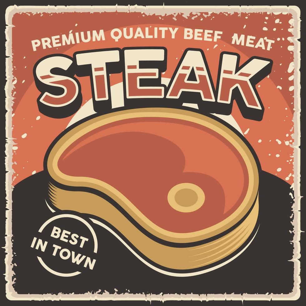 affiche de steak de boeuf vintage rétro vecteur