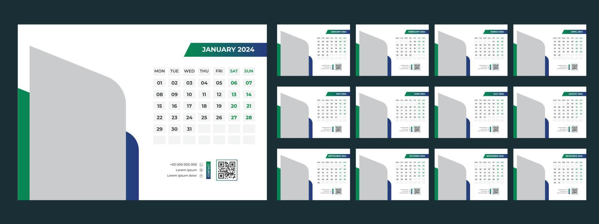 2024 bureau calendrier modèle vecteur