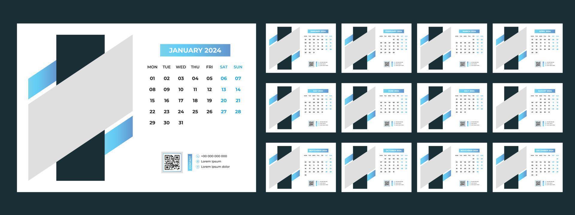 2024 bureau calendrier modèle vecteur