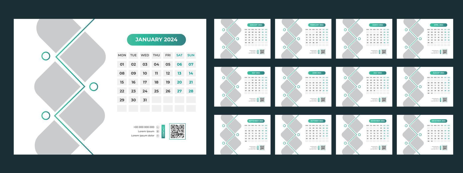 2024 bureau calendrier modèle vecteur