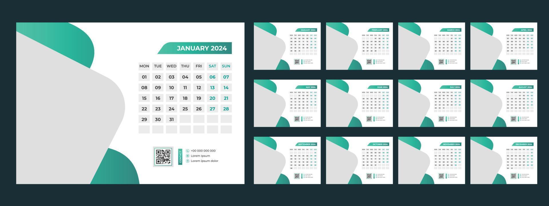 2024 bureau calendrier modèle vecteur