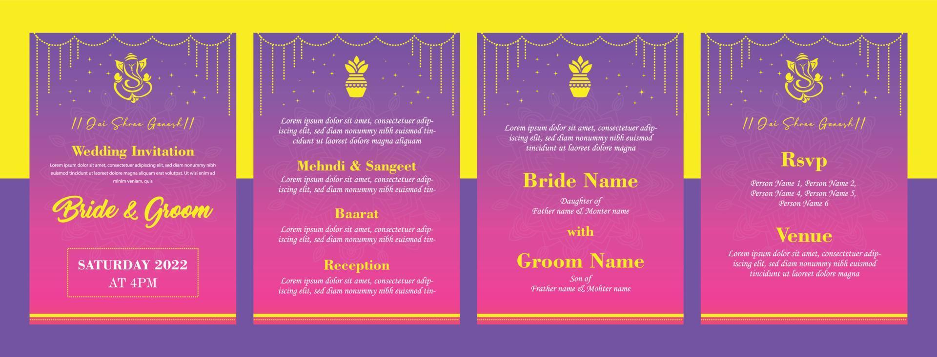 Indien mariage invitation carte modèle prêt à impression vecteur