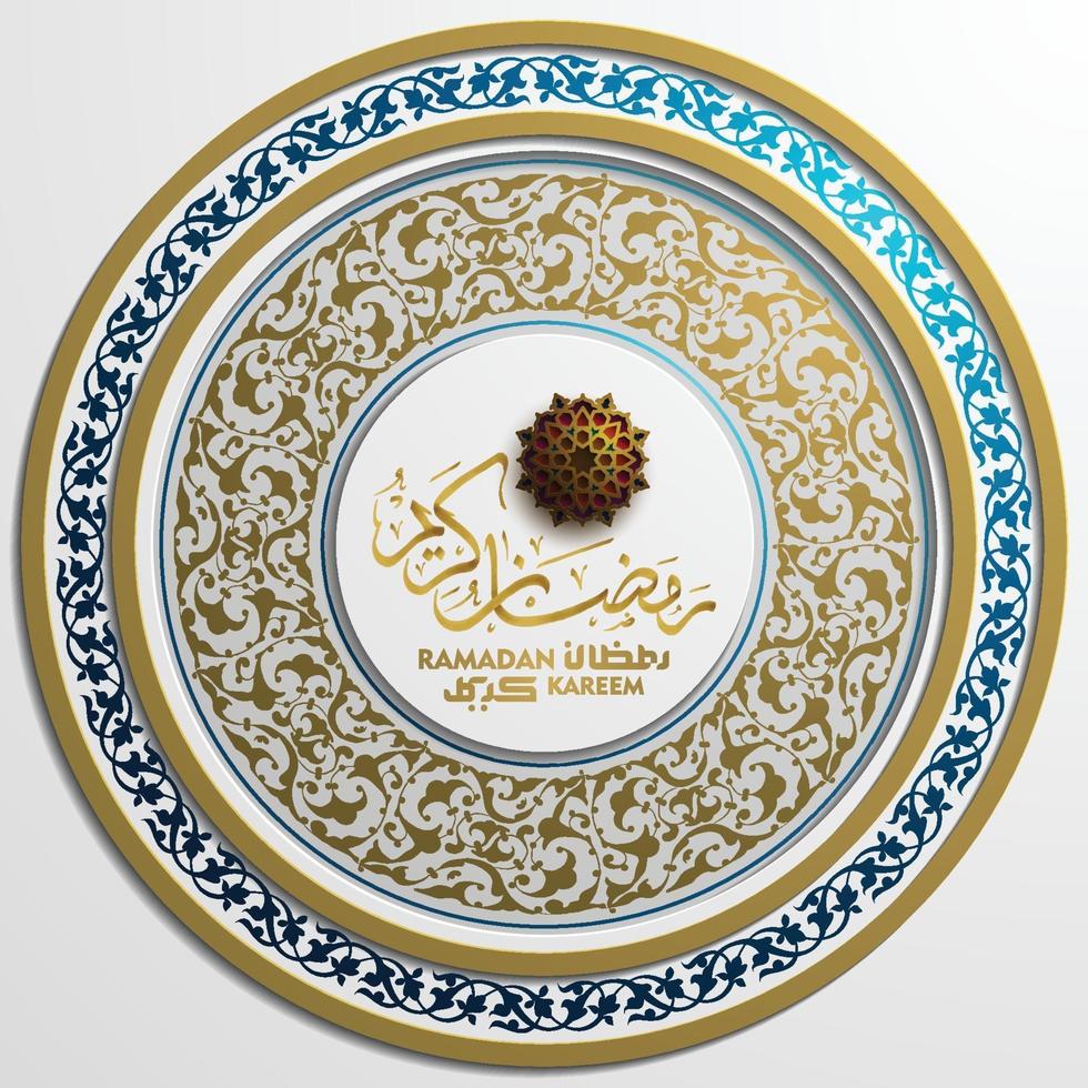 carte de voeux ramadan kareem conception de vecteur de motif floral islamique avec calligraphie arabe pour le fond, bannière. traduction du texte ramadan kareem - que la générosité vous bénisse pendant le mois sacré