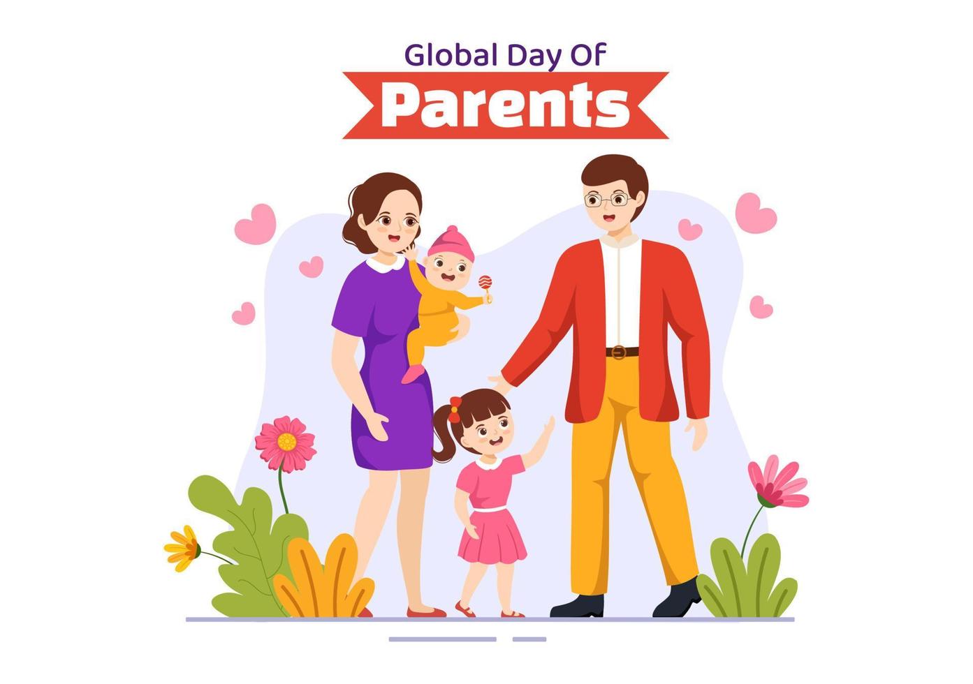 global journée de Parents illustration avec importance de étant une parentalité et ses rôle dans des gamins dans plat dessin animé main tiré pour atterrissage page modèle vecteur