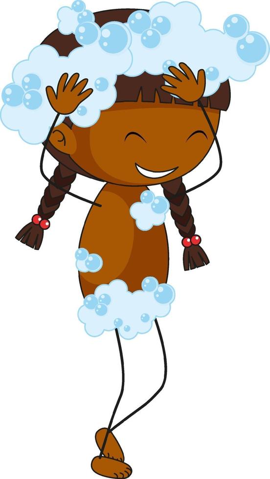 une fille prend une douche avec un personnage de dessin animé de bulles vecteur