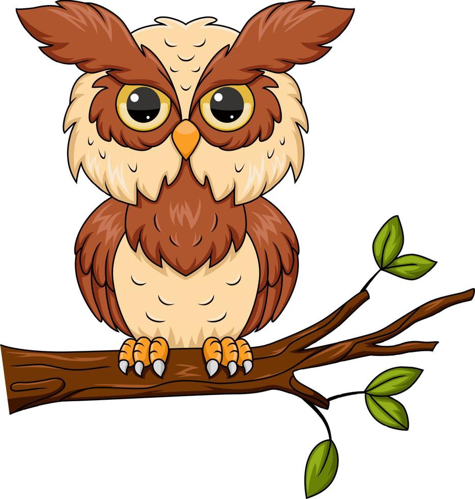 mignonne hibou dessin animé sur arbre branche vecteur