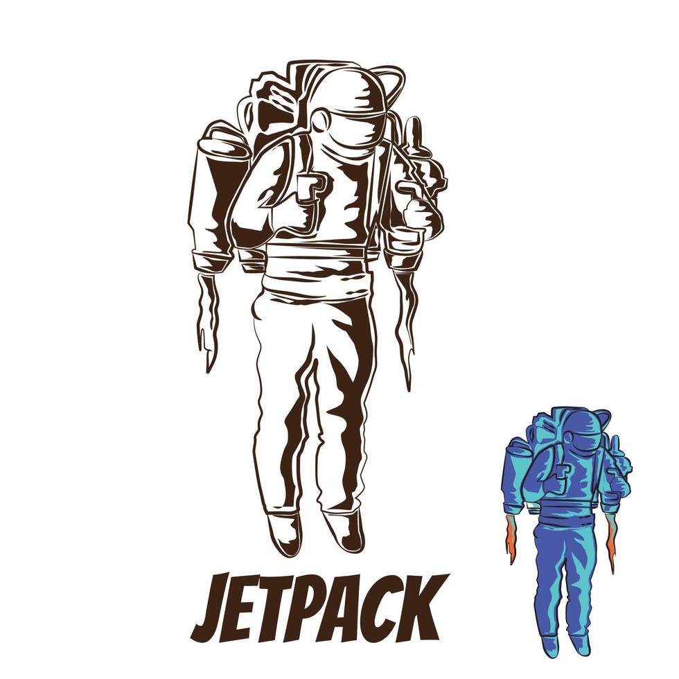 gars en volant en utilisant jetpack vecteur illustration.