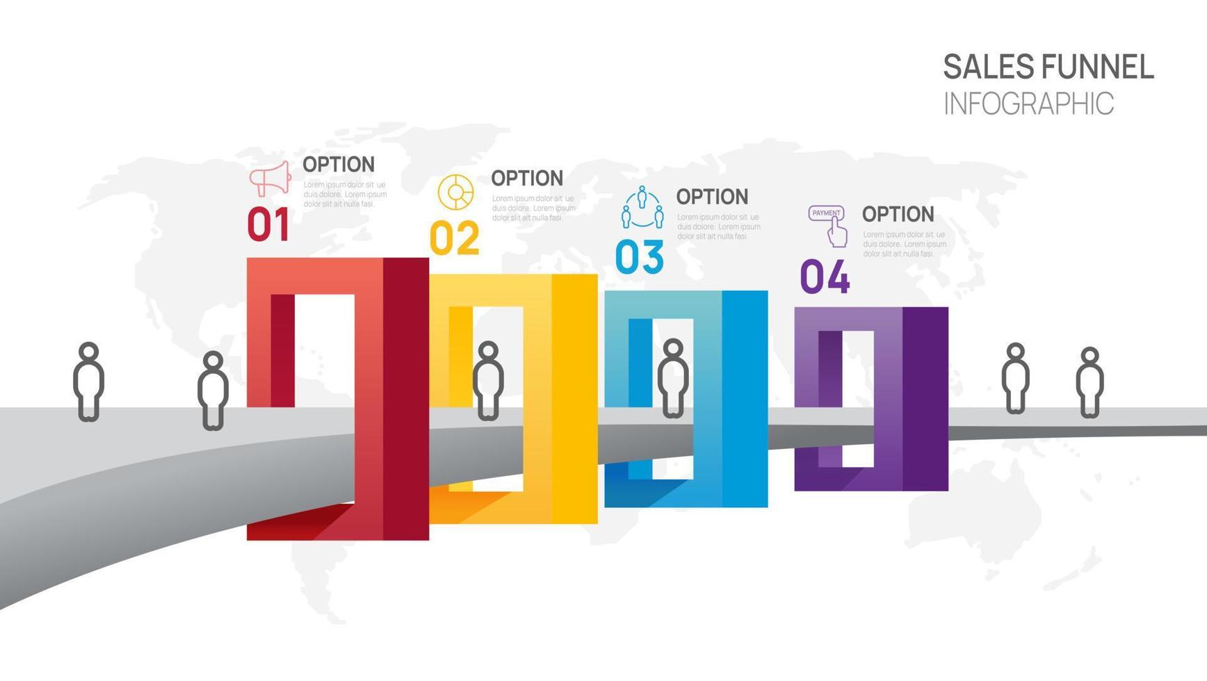 infographie Ventes entonnoir diagramme modèle pour entreprise. moderne chronologie 4 étape niveau, numérique commercialisation données, présentation vecteur infographies.