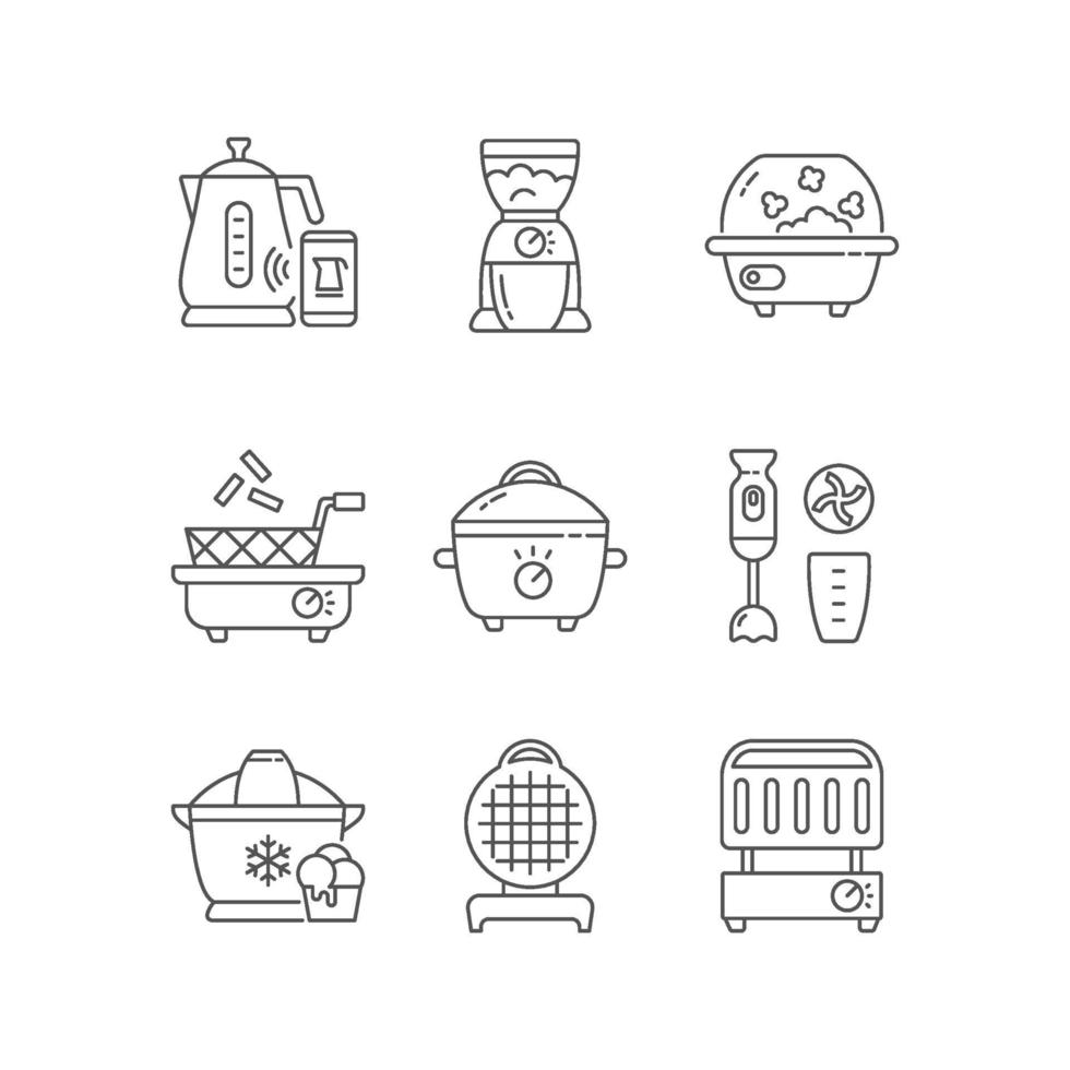 ensemble d & # 39; icônes linéaires de dispositifs de cuisson électriques vecteur