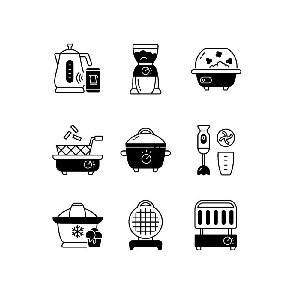 ensemble d & # 39; icônes linéaires noires de dispositifs de cuisson électriques vecteur
