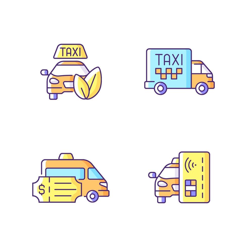 jeu d'icônes de couleur rgb taxi écologique vecteur