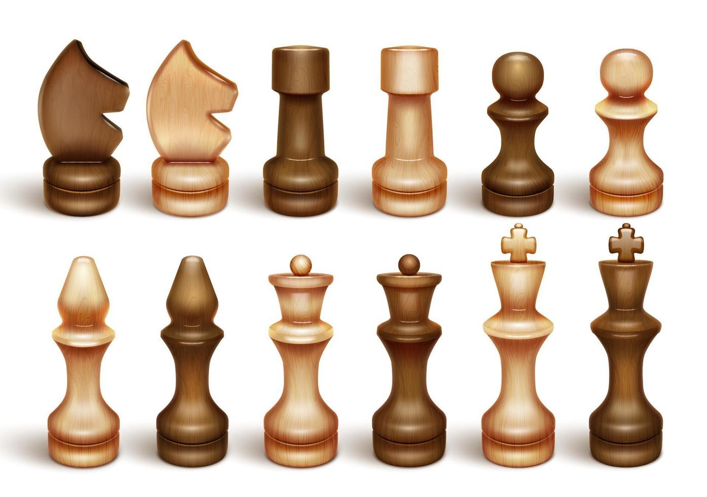 échecs. les échecs sont un jeu de société et un sport. roi, reine, chevalier, tour, chevalier, évêque, pion. Illustration réaliste 3D. isolé sur un vecteur de fond blanc